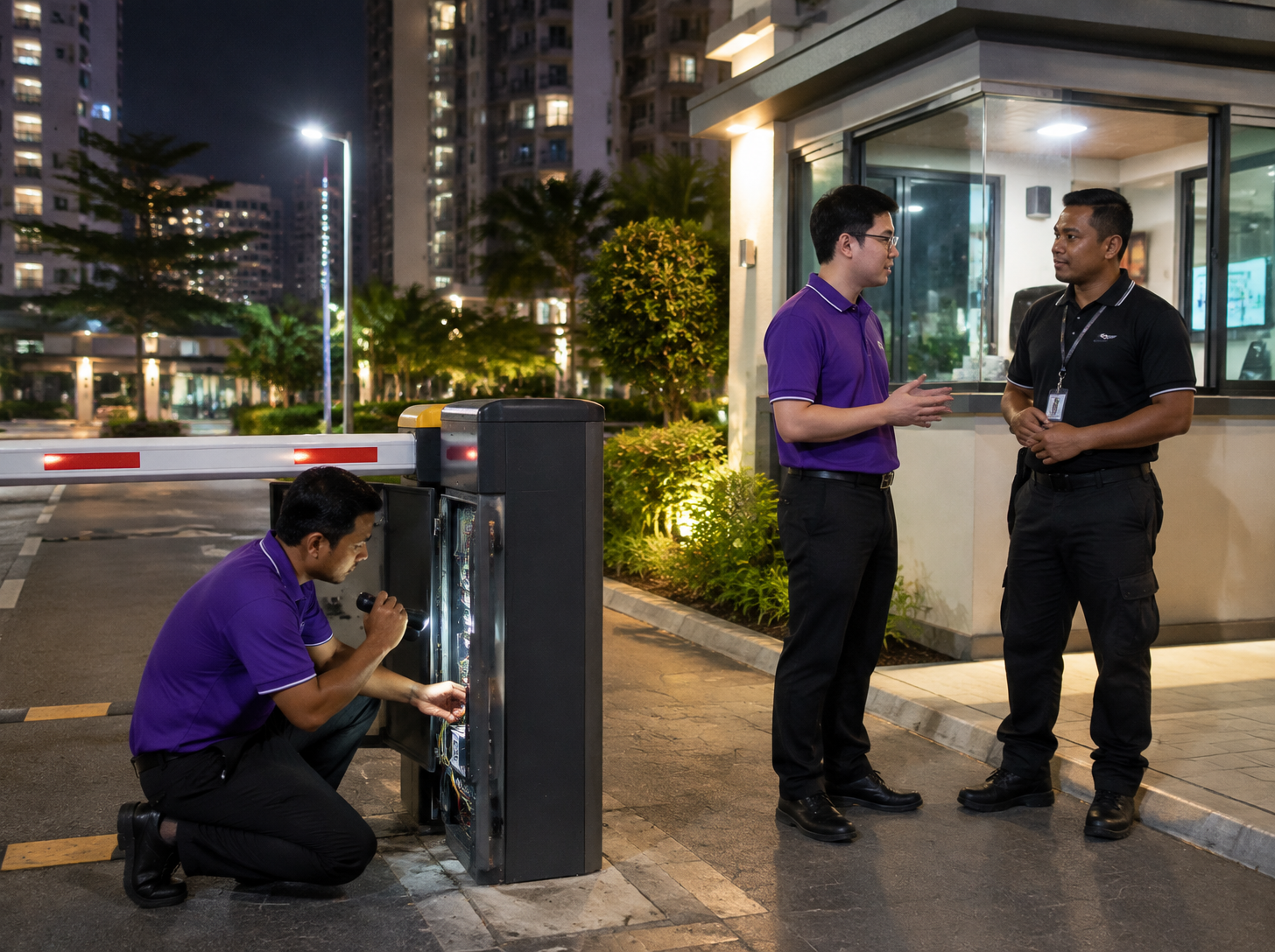 myCondo technicians servicing a condo CCTV camera